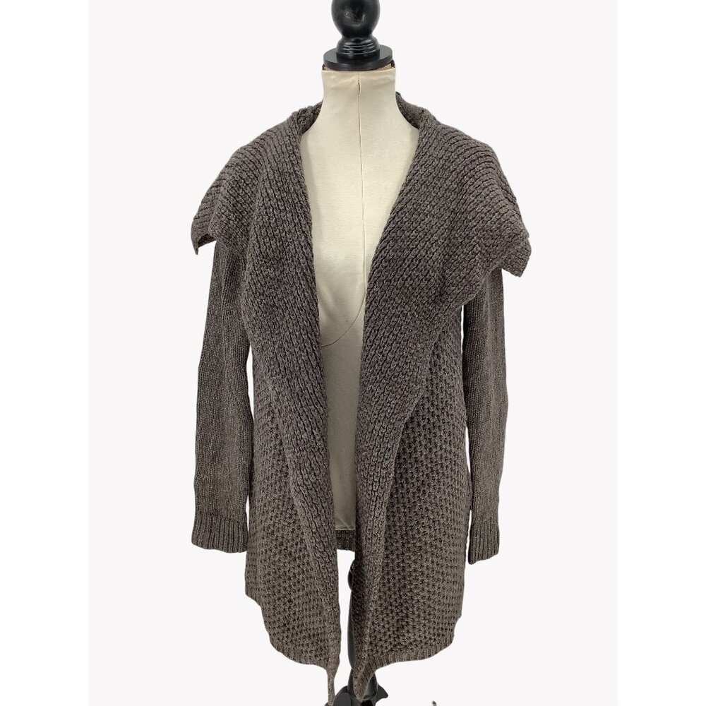 Chunky Knit Open Front Shawl Collar Cardigan Sweater Coat In Taupe Petite S - Picture 4 of 10